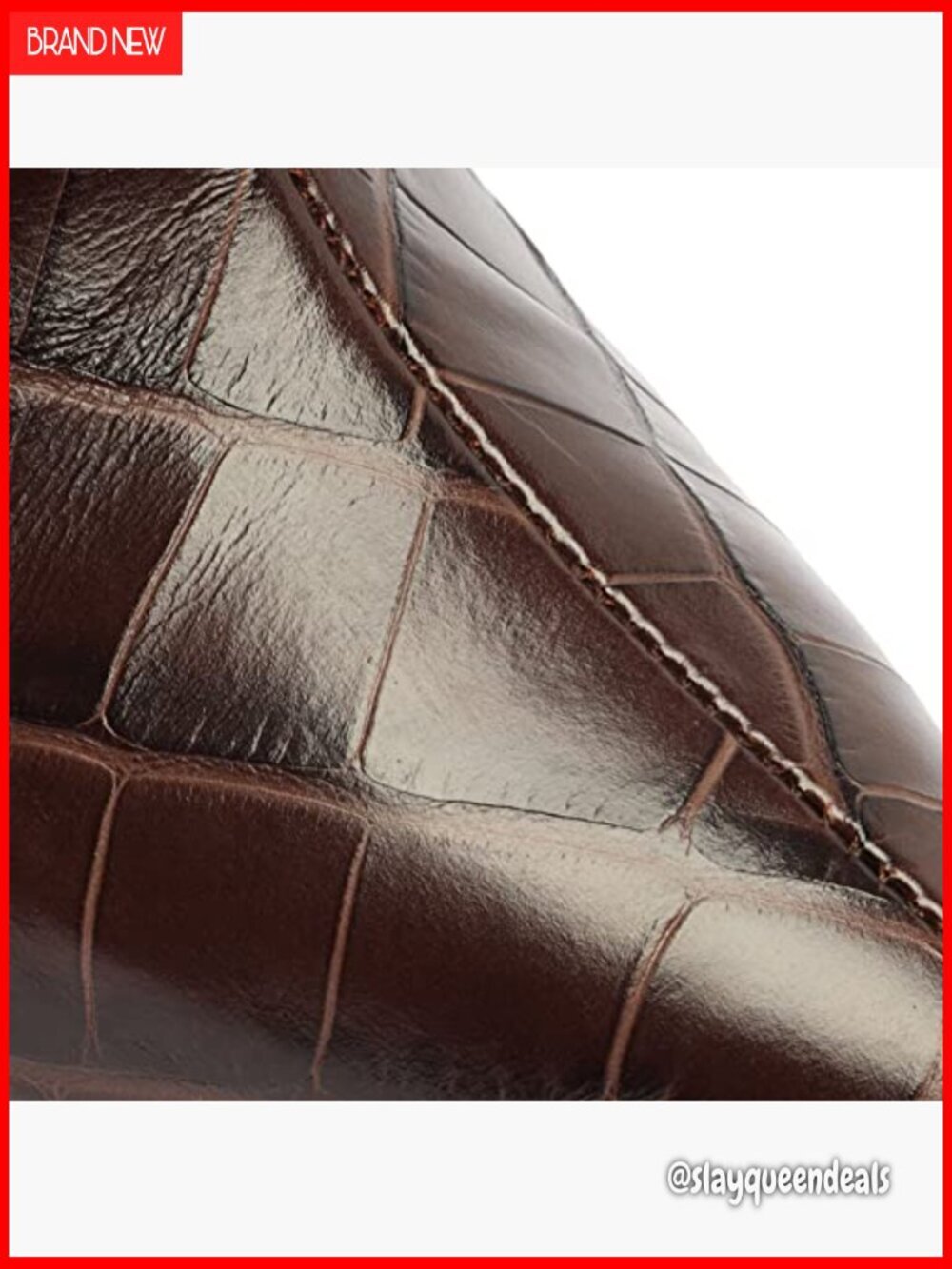 Knee-High Block Heel Boots Crocodile Embossed Leather Zip Closure - Picture 7 of 7